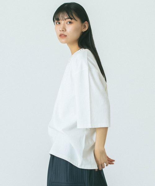 tシャツ (OKIRAKU x ROSE BUD)PEARL NECK TEE レディース OKIRAKU x ROSE BUD)PEARL NECK TEE（Tシャツ/カットソー