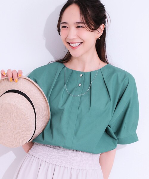 DRESKIP(ドレスキップ)の「【洗える/S-LL】大人の上品シルエット タックデザイン 5分袖ブラウス(シャツ/ブラウス・レディース・ネイビー/ライトベージュ/ブルーグリーン・01/02/03/04)」の3枚目の写真