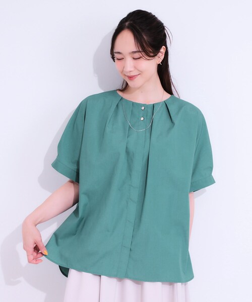 DRESKIP(ドレスキップ)の「【洗える/S-LL】大人の上品シルエット タックデザイン 5分袖ブラウス(シャツ/ブラウス・レディース・ネイビー/ライトベージュ/ブルーグリーン・01/02/03/04)」の12枚目の写真