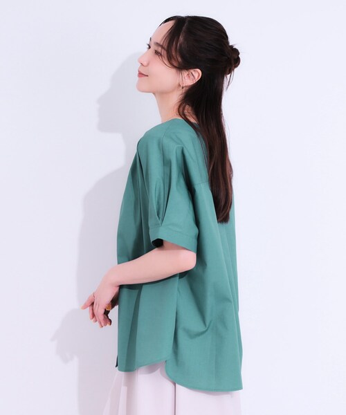 DRESKIP(ドレスキップ)の「【洗える/S-LL】大人の上品シルエット タックデザイン 5分袖ブラウス(シャツ/ブラウス・レディース・ネイビー/ライトベージュ/ブルーグリーン・01/02/03/04)」の13枚目の写真