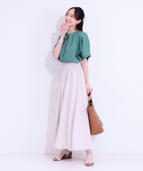 DRESKIP(ドレスキップ)の「【洗える/S-LL】大人の上品シルエット タックデザイン 5分袖ブラウス(シャツ/ブラウス・レディース・ネイビー/ライトベージュ/ブルーグリーン・01/02/03/04)」の14枚目の写真