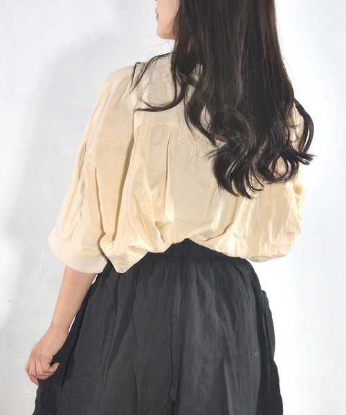 tシャツ Colork(カラック) ジャカードドット柄 袖リブ付きクルーネックワイドトップス レディース Colork(カラック) ジャカードドット柄 袖リブ付きクルーネック