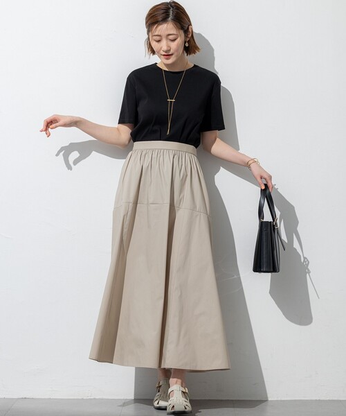 23区 L(ニジュウサンクオオキイサイズ)の「【接触冷感/撥水加工】ストレッチブロード ギャザースカート(スカート・レディース・モスグリーン系/ベージュ系/ブラック系・50/46/44/48)」の16枚目の写真