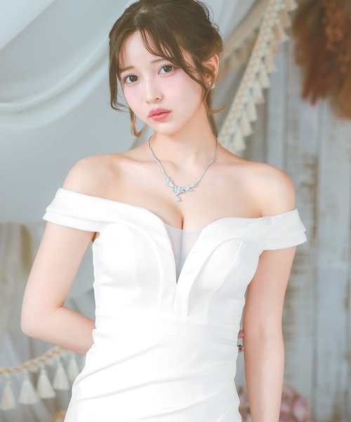 Jewels sugar シースルー 刺繍 タイトドレス 上品 谷間見せ 白 Jewels