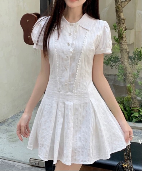 WEGO（ウィゴー）の「WEGO/インナーパンツ付きガーリーパフフリルミニ丈ワンピース（ワンピース・レディース・ホワイト/ブラック・MEDIUM/LARGE）」の5枚目の写真