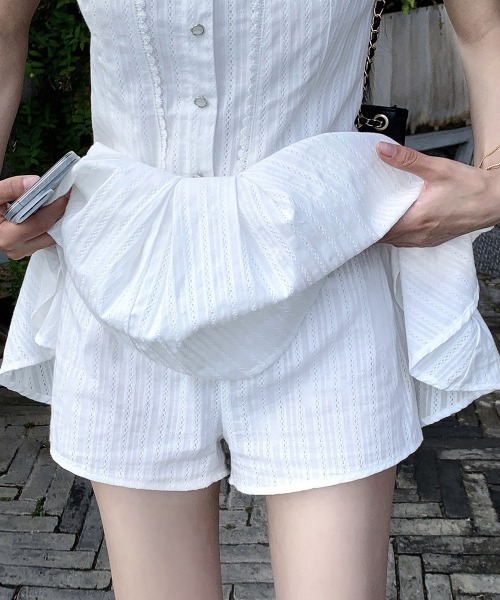 WEGO（ウィゴー）の「WEGO/インナーパンツ付きガーリーパフフリルミニ丈ワンピース（ワンピース・レディース・ホワイト/ブラック・MEDIUM/LARGE）」の7枚目の写真