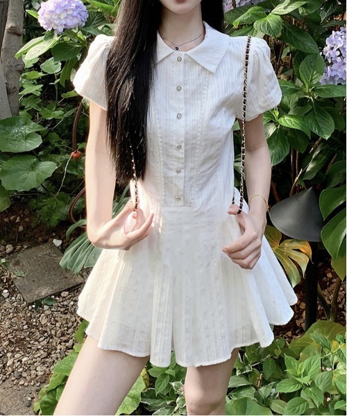 WEGO（ウィゴー）の「WEGO/インナーパンツ付きガーリーパフフリルミニ丈ワンピース（ワンピース・レディース・ホワイト/ブラック・MEDIUM/LARGE）」の4枚目の写真