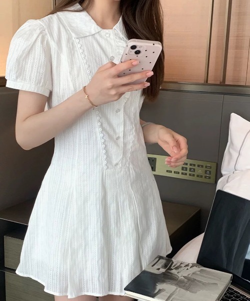 WEGO（ウィゴー）の「WEGO/インナーパンツ付きガーリーパフフリルミニ丈ワンピース（ワンピース・レディース・ホワイト/ブラック・MEDIUM/LARGE）」の12枚目の写真