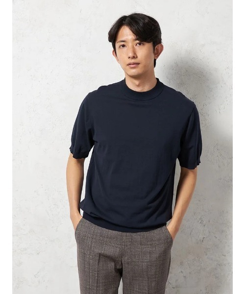 HARUYAMA(ハルヤマ)の「【綿100%】半袖 ニットTシャツ モックネック リッケンバッカーブラック(Tシャツ/カットソー・メンズ・ネイビー/ホワイト/ブラウン・M/LL/L)」の3枚目の写真