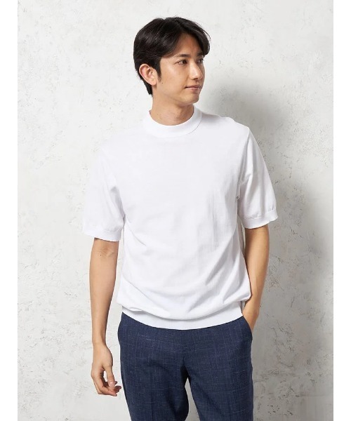 HARUYAMA(ハルヤマ)の「【綿100%】半袖 ニットTシャツ モックネック リッケンバッカーブラック(Tシャツ/カットソー・メンズ・ネイビー/ホワイト/ブラウン・M/LL/L)」の2枚目の写真