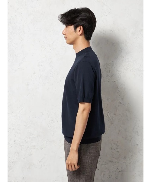 HARUYAMA(ハルヤマ)の「【綿100%】半袖 ニットTシャツ モックネック リッケンバッカーブラック(Tシャツ/カットソー・メンズ・ネイビー/ホワイト/ブラウン・M/LL/L)」の11枚目の写真