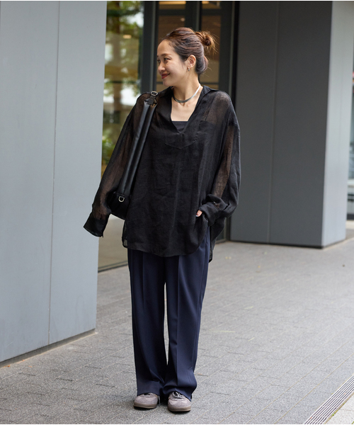 JOURNAL STANDARD（ジャーナルスタンダード）の「ウーリッシュツイルスリットパンツ（スラックス・レディース・ネイビー/チャコールグレー・36/38）」の18枚目の写真