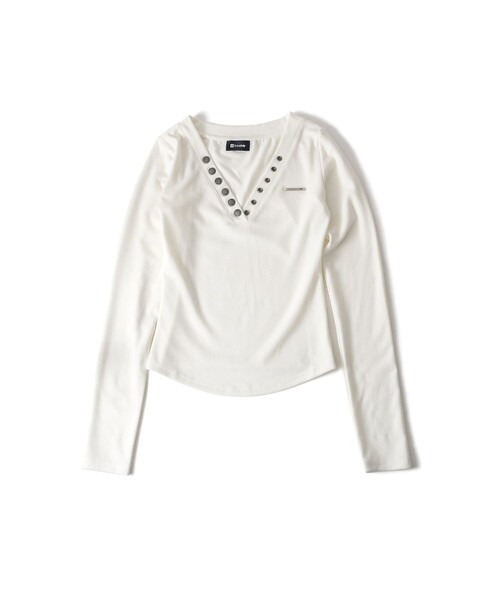 Subciety(サブサエティ)の「Button V-NECK tee【WOMEN】(Tシャツ/カットソー・レディース・ホワイト/ブラック・FREE)」の13枚目の写真