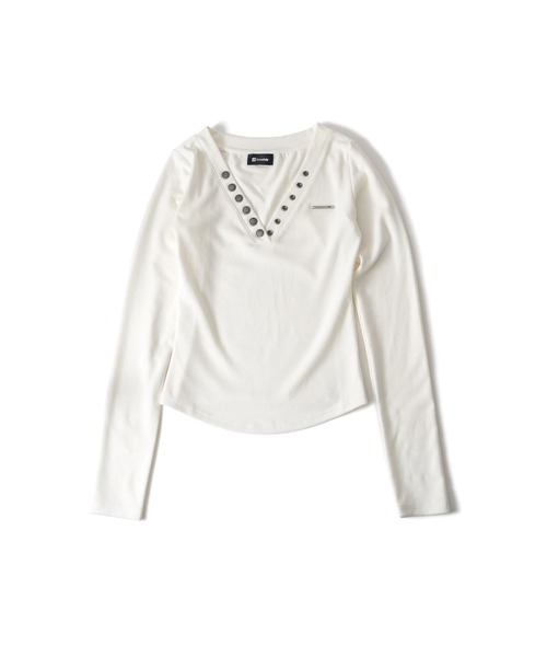 Subciety(サブサエティ)の「Button V-NECK tee【WOMEN】(Tシャツ/カットソー・レディース・ホワイト/ブラック・FREE)」の7枚目の写真