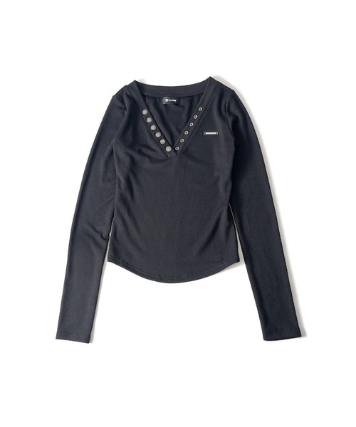 Subciety(サブサエティ)の「Button V-NECK tee【WOMEN】(Tシャツ/カットソー・レディース・ホワイト/ブラック・FREE)」の8枚目の写真