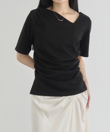 【CITY TOKYO/シティートウキョウ】Asymmetry Tack Drape Tee/アシンメトリータックドレープTシャツ