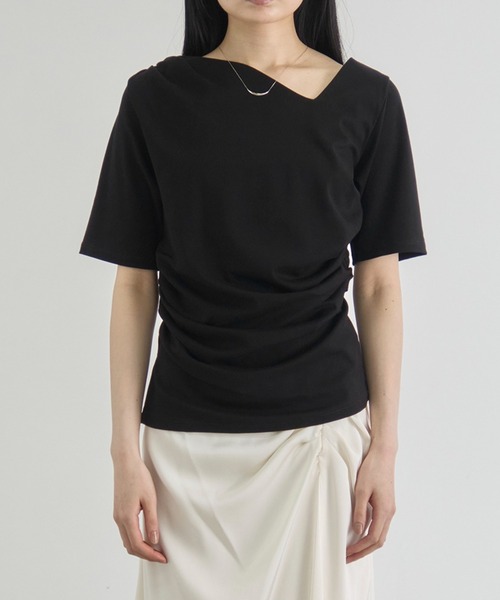 CITY TOKYO（シティトウキョウ）の「【CITY TOKYO/シティートウキョウ】Asymmetry Tack Drape Tee/アシンメトリータックドレープTシャツ（Tシャツ/カットソー・レディース・ブラック/ホワイト・FREE）」の5枚目の写真