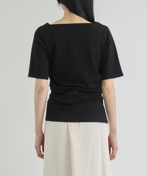 CITY TOKYO（シティトウキョウ）の「【CITY TOKYO/シティートウキョウ】Asymmetry Tack Drape Tee/アシンメトリータックドレープTシャツ（Tシャツ/カットソー・レディース・ブラック/ホワイト・FREE）」の7枚目の写真