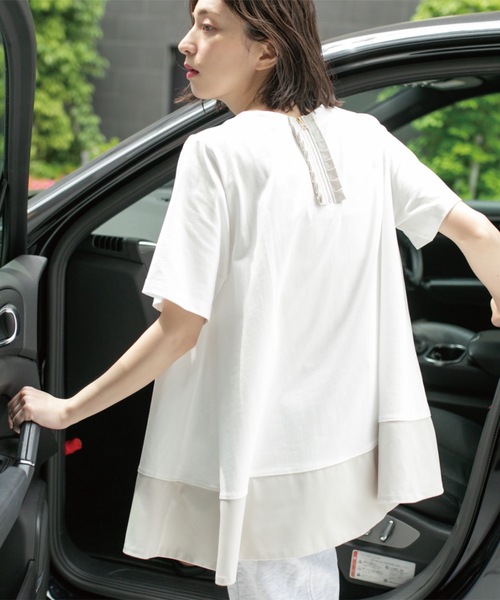 OPAQUE.CLIP(オペークドットクリップ)の「Aラインドッキングカットソー【洗濯機洗い可】(Tシャツ/カットソー・レディース・チャコール/ホワイト系5/ブラック系4/ブラック・00)」の2枚目の写真