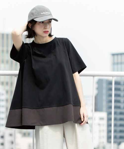 OPAQUE.CLIP(オペークドットクリップ)の「Aラインドッキングカットソー【洗濯機洗い可】(Tシャツ/カットソー・レディース・チャコール/ホワイト系5/ブラック系4/ブラック・00)」の3枚目の写真