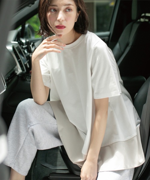 OPAQUE.CLIP(オペークドットクリップ)の「Aラインドッキングカットソー【洗濯機洗い可】(Tシャツ/カットソー・レディース・チャコール/ホワイト系5/ブラック系4/ブラック・00)」の6枚目の写真