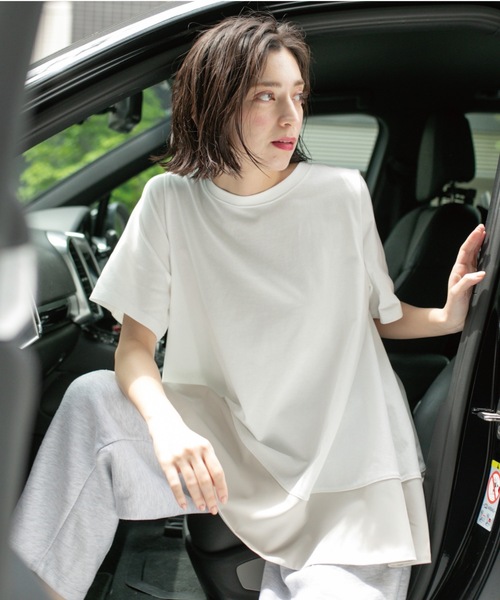OPAQUE.CLIP(オペークドットクリップ)の「Aラインドッキングカットソー【洗濯機洗い可】(Tシャツ/カットソー・レディース・チャコール/ホワイト系5/ブラック系4/ブラック・00)」の7枚目の写真