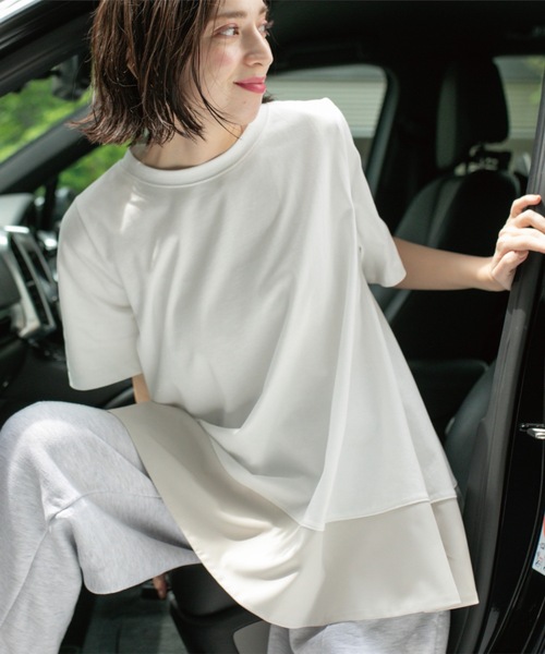 OPAQUE.CLIP(オペークドットクリップ)の「Aラインドッキングカットソー【洗濯機洗い可】(Tシャツ/カットソー・レディース・チャコール/ホワイト系5/ブラック系4/ブラック・00)」の8枚目の写真