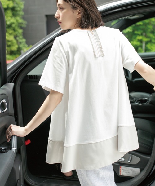 OPAQUE.CLIP(オペークドットクリップ)の「Aラインドッキングカットソー【洗濯機洗い可】(Tシャツ/カットソー・レディース・チャコール/ホワイト系5/ブラック系4/ブラック・00)」の9枚目の写真
