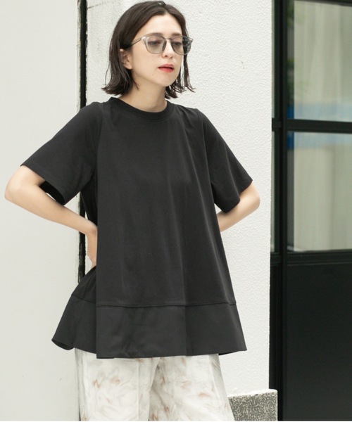 OPAQUE.CLIP(オペークドットクリップ)の「Aラインドッキングカットソー【洗濯機洗い可】(Tシャツ/カットソー・レディース・チャコール/ホワイト系5/ブラック系4/ブラック・00)」の15枚目の写真