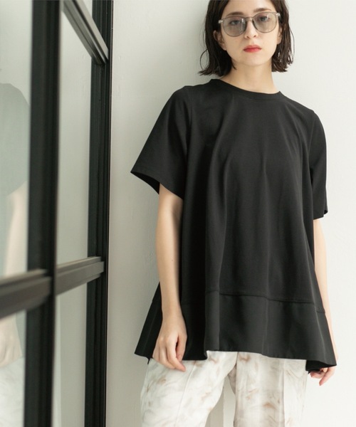 OPAQUE.CLIP(オペークドットクリップ)の「Aラインドッキングカットソー【洗濯機洗い可】(Tシャツ/カットソー・レディース・チャコール/ホワイト系5/ブラック系4/ブラック・00)」の16枚目の写真