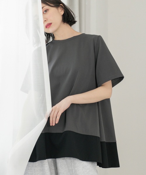 OPAQUE.CLIP(オペークドットクリップ)の「Aラインドッキングカットソー【洗濯機洗い可】(Tシャツ/カットソー・レディース・チャコール/ホワイト系5/ブラック系4/ブラック・00)」の21枚目の写真