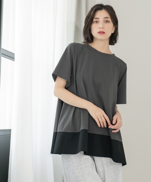 OPAQUE.CLIP(オペークドットクリップ)の「Aラインドッキングカットソー【洗濯機洗い可】(Tシャツ/カットソー・レディース・チャコール/ホワイト系5/ブラック系4/ブラック・00)」の22枚目の写真