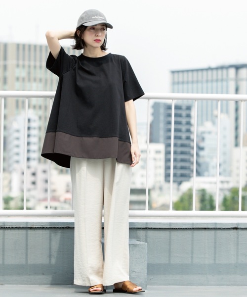 tシャツ Aラインドッキングカットソー「洗濯機洗い可」 レディース OPAQUE.CLIP tシャツ Aラインドッキングカットソー「洗濯機洗い
