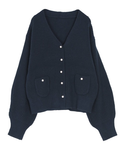 ポケット付きパールボタンニットカーディガン（カーディガン/ボレロ