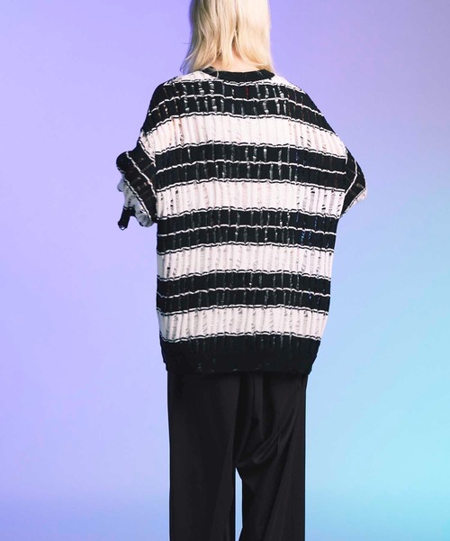 MAISONSPECIAL MultiBorderPoloShirt ネイビー Multi Border Knit Tops