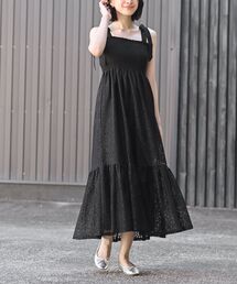 rps | レース生地シャーリング肩リボンワンピース(ワンピース)