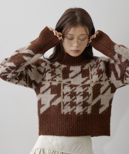 セール】千鳥柄ハイネックニット（ニット/セーター）｜VIOLETTA
