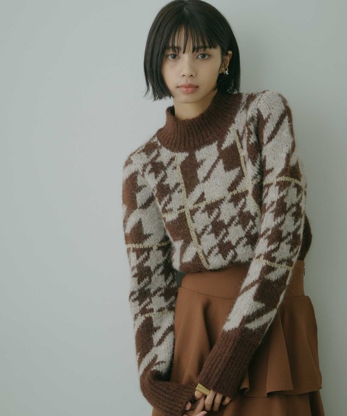 セール】千鳥柄ハイネックニット（ニット/セーター）｜VIOLETTA