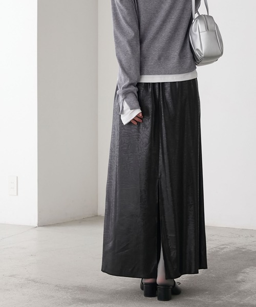 【美品】サテンスリットスカート ブラック IENA（イエナ） スカート コンパクトサテン スリットスカート