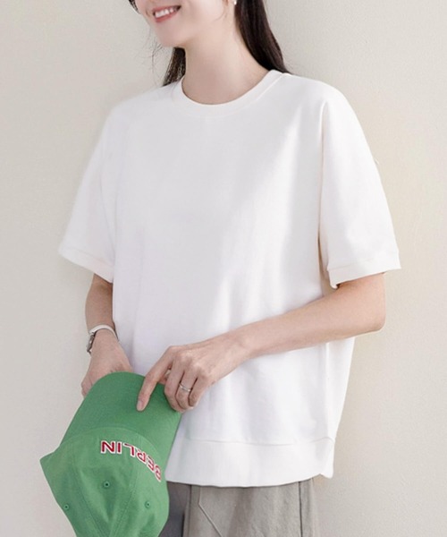 Cinderella（シンデレラ）の「Tシャツ 半袖 夏 レディース 春 大きいサイズ トップス 綿 丸首 大きめ ゆったり カジュアル 涼しい 無地 シンプル 春夏 ブラック ダークグレー グレー グリーン ホワイト 黒 灰色 白 緑（Tシャツ/カットソー・レディース・ホワイト/ダークグレー/グレイッシュベージュ/グレー/モカ/グリーン・LARGE/X-LARGE/MEDIUM）」の2枚目の写真