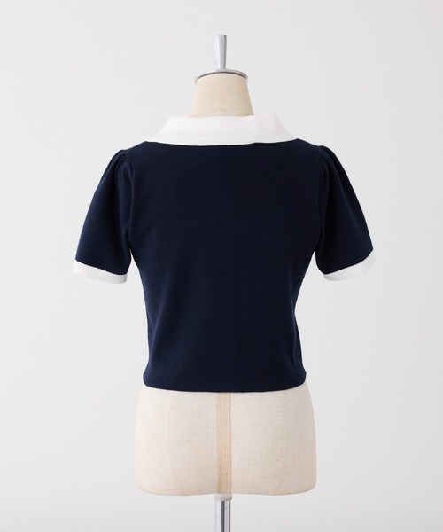 one after another NICE CLAUP(ワンアフターアナザーナイスクラップ)の「バイカラーゴールドボタンポロニット(ニット/セーター・レディース・ネイビー/ベージュ/ブラック/ピンク・FREE)」の7枚目の写真