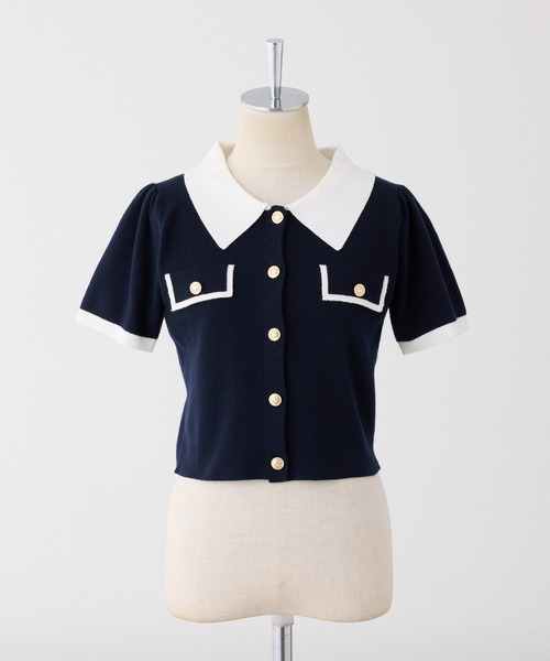 one after another NICE CLAUP(ワンアフターアナザーナイスクラップ)の「バイカラーゴールドボタンポロニット(ニット/セーター・レディース・ネイビー/ベージュ/ブラック/ピンク・FREE)」の5枚目の写真