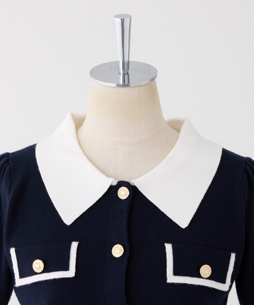 one after another NICE CLAUP(ワンアフターアナザーナイスクラップ)の「バイカラーゴールドボタンポロニット(ニット/セーター・レディース・ネイビー/ベージュ/ブラック/ピンク・FREE)」の8枚目の写真