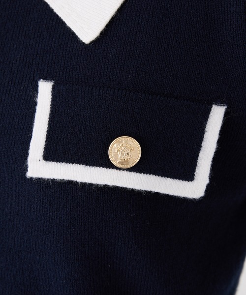 one after another NICE CLAUP(ワンアフターアナザーナイスクラップ)の「バイカラーゴールドボタンポロニット(ニット/セーター・レディース・ネイビー/ベージュ/ブラック/ピンク・FREE)」の9枚目の写真