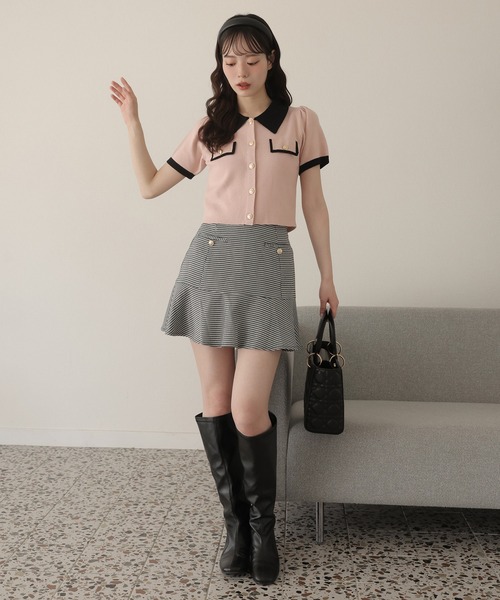 one after another NICE CLAUP(ワンアフターアナザーナイスクラップ)の「バイカラーゴールドボタンポロニット(ニット/セーター・レディース・ネイビー/ベージュ/ブラック/ピンク・FREE)」の17枚目の写真