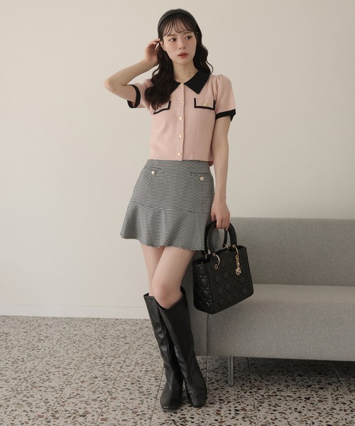 one after another NICE CLAUP(ワンアフターアナザーナイスクラップ)の「バイカラーゴールドボタンポロニット(ニット/セーター・レディース・ネイビー/ベージュ/ブラック/ピンク・FREE)」の18枚目の写真