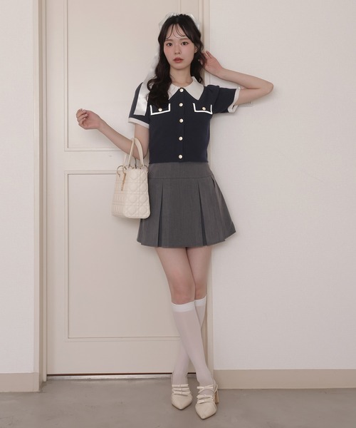 one after another NICE CLAUP(ワンアフターアナザーナイスクラップ)の「バイカラーゴールドボタンポロニット(ニット/セーター・レディース・ネイビー/ベージュ/ブラック/ピンク・FREE)」の13枚目の写真