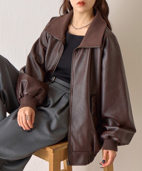 ブラウンレザージャケット(COLONY2139) セール】フェイクレザーMA-1（ブルゾン）｜COLONY 2139