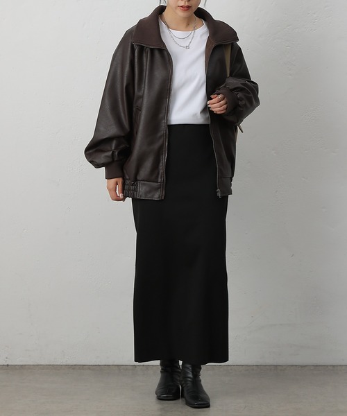 COLONY 2139(コロニートゥーワンスリーナイン)の「フェイクレザーMA-1(ライダースジャケット・レディース・ブラック/ブラウン・FREE)」の8枚目の写真