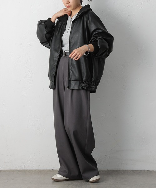 COLONY 2139(コロニートゥーワンスリーナイン)の「フェイクレザーMA-1(ライダースジャケット・レディース・ブラック/ブラウン・FREE)」の21枚目の写真